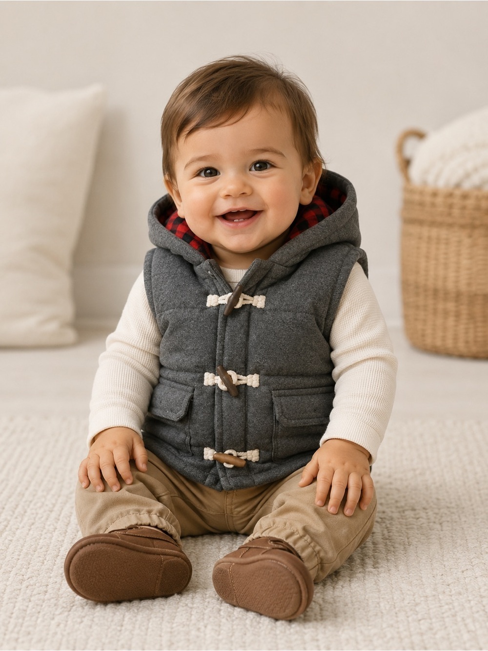 Baby Gap Quilted Toggle Gray Hoodie Vest NWT 12-18 month
